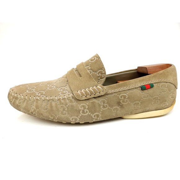 Gucci Guccissima Suede Embossed GG Beige Driving Loafers Size 8.5 US 9-9.5 - Picture 1 of 14
